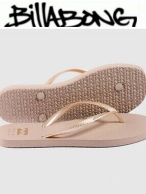 Billabong Fiji Square Toe Flip-Flop Sandals- Tan/Gold